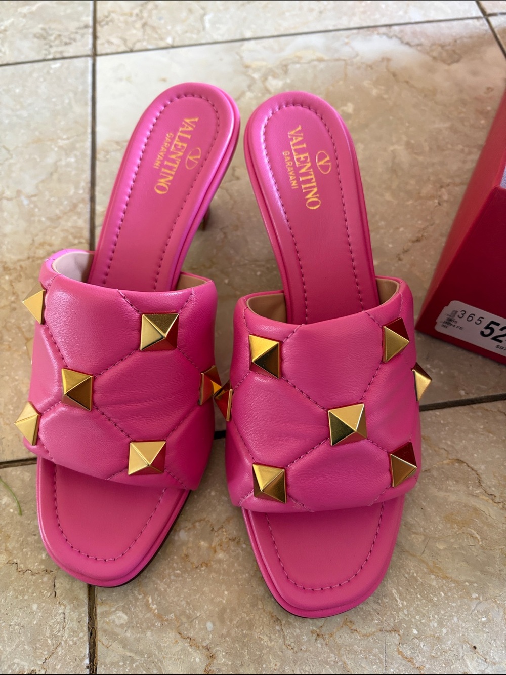 Valentino Garavani Hot Pink Quilted Stud Slide Sandals- BRAND NEW